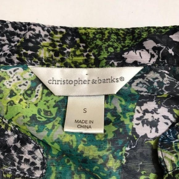 Christopher & Banks Green Small Floral Sheer Top - Picture 9 of 9